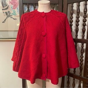 Vintage Y2K Red Knit Cottagecore Winter Poncho Sweater Shawl One Size